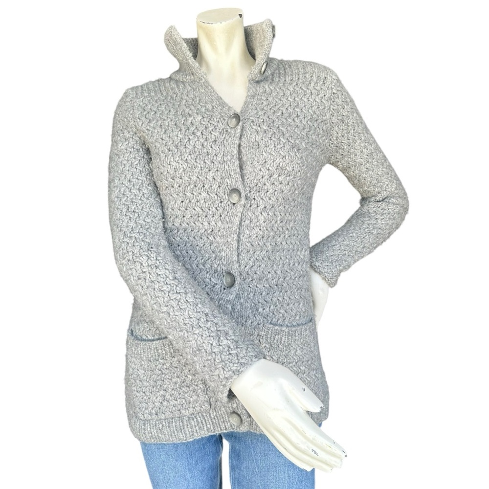 Theory Gray Knit Wool Blend Button Down Chunky Cardigan Sweater Size P